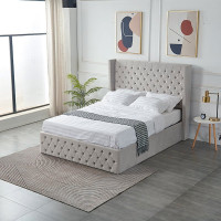 ull Size Bed Frame with Wooden Headboard Mattress Foundation