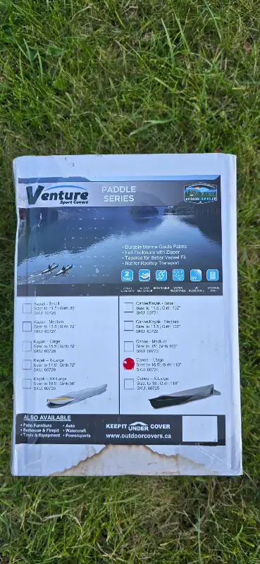 Brand new. Never removed from factory box. Venture Canoe and Kayak storage covers are available in 1...