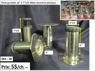 Pattes ajustables ou non, en SS , plastique, et fer., View more