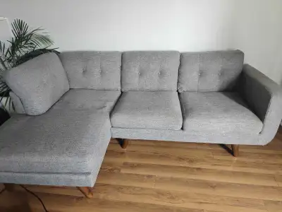 Grey sectional sofa from structube, right facing. Cushions can be removed for washing. Pet and smoke...