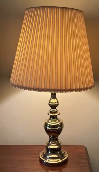 Vintage 30” Brass Table Lamp – Pleated Shade, Classic Elegance, View more