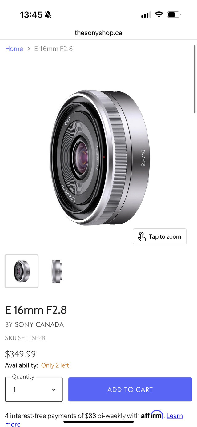 Sony Alpha E-Mount 16mm F2.8 pancake lens in Cameras & Camcorders in Markham / York Region - Image 3