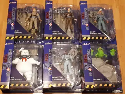 THE REAL GHOSTBUSTERS DIAMOND SELECT SEALED SET OF SIX Peter Venkman; mint-in-sealed-box Ray Stanz;...