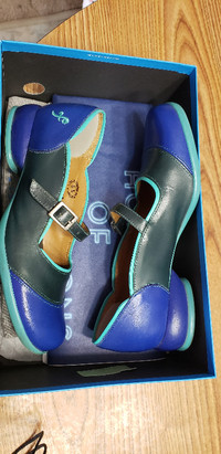Blue ladies Fluevog shoes