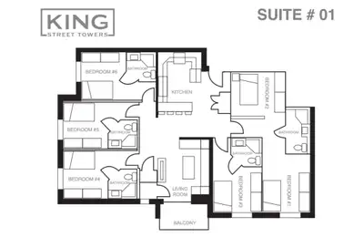King Towers, Tower 2. 1-BR, corner room, keypad entry, with ensuite bathroom/shower, within all-fema...
