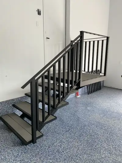 Custom made aluminum garage stairs. Composite decking. Swing gate for easy access. Can make small ad...
