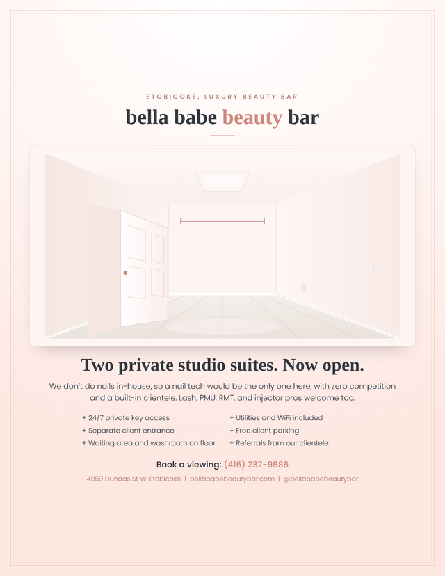 Private Treatment Room for Rent - Bella Babe Beauty Bar in Commercial & Office Space for Rent in City of Toronto - Image 3