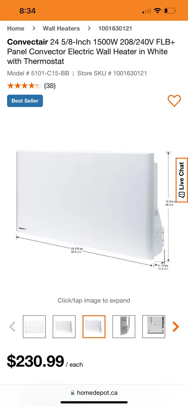 Convectair 24 5/8-Inch 1500W 208/240V FLB+ Panel Convector Elect in Heaters, Humidifiers & Dehumidifiers in Kitchener / Waterloo - Image 4