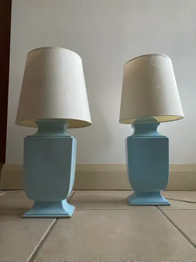 pair of vintage baby blue lamps, View more