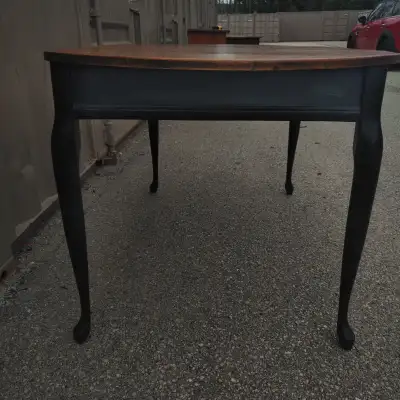 Old dining table with cabriolet style legs., View more