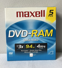 MAXELL DVD-RAM 9.4GB DISKS-NEW-5 PACK-99.00