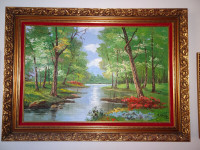 Vintage oil painting in wood frame signed
