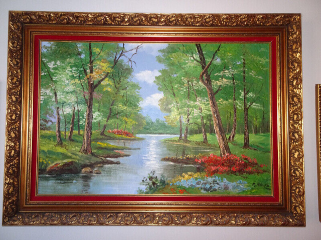 Vintage oil painting in wood frame signed dans Art et objets de collection  à Ville de Montréal