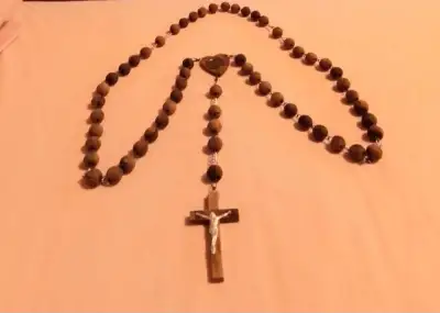 Vintage large Rosary with wooden beads  60 in. Long, View more