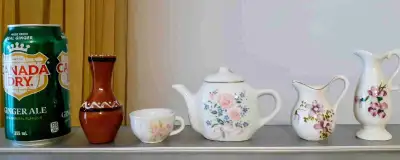 Cute glass miniatures, pop can shows size comparison. All for $10. Cash only.