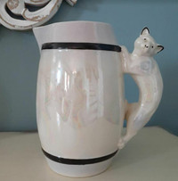 Vintage lusterware Czech pitcher jug with cat handle