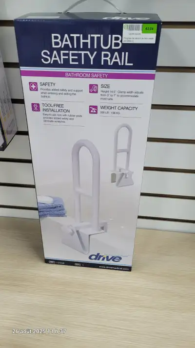 Poignée de rebord de bain – Drive Medical – robuste et ajustable, View more