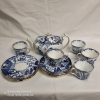 15pcs 1920s 1930s Royal Crown Derby Blue Mikado Tea Set Gold