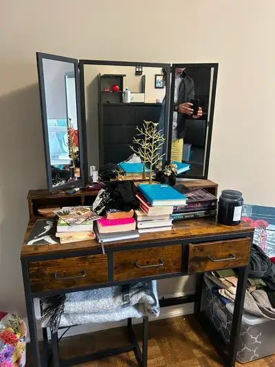 Ladies Vanity Table with Mirror & Stool — Like New — $50, View more
