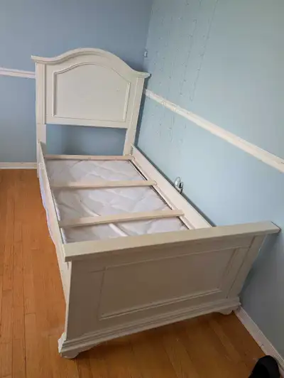 White Solid Wood Twin bed with mattress, View more
