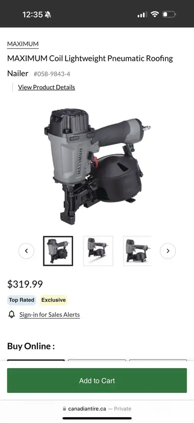 MAXIMUM Coil Lightweight Pneumatic Roofing Nailer (058-9843-4), View more