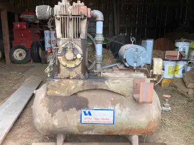 220 volt or Can be connected back to 600 volt 80 gallon tank 2 cylinder industrial pump at 200 psi