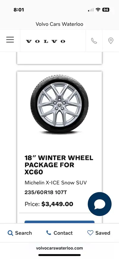 Volvo XC60 Winter Tires on Rims – Like New Purchased in Winter 2023 directly from Volvo Waterloo dea...