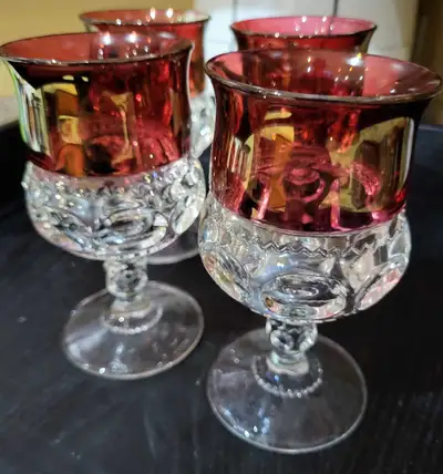 Vintage King’s Crown Ruby Flash Thumbprint Goblets, View more