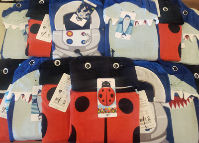 Kids Hooded Towels - Shark Ladybug Astronaut Dino - New, View more