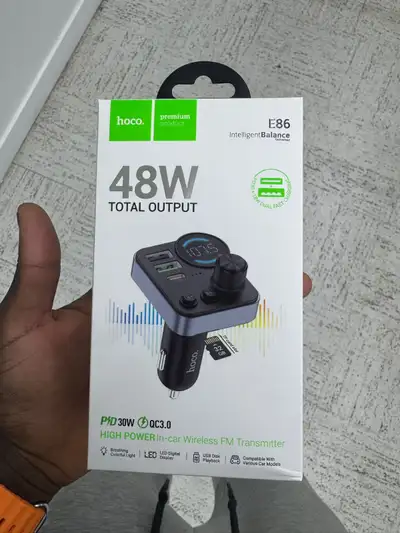 HOCO E86 FM Transmitter – 48W Fast Charge Brand new HOCO E86 car FM transmitter. ✅ 48W total output...