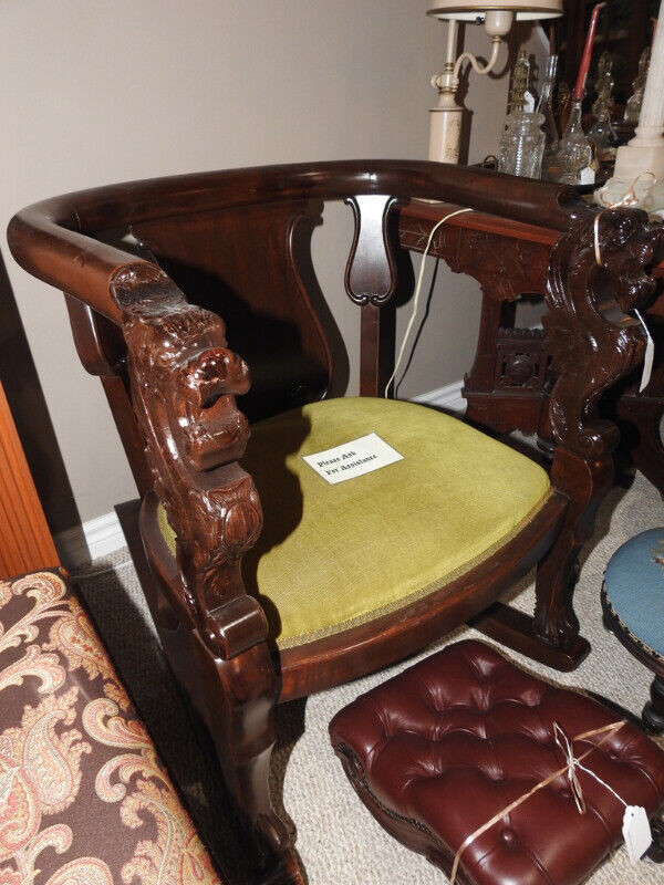 antique victorian parlour rocker, unusual carved "Griffin" arms in Arts & Collectibles in Hamilton