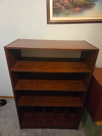 Vintage Dark Rosewood Grain Bookcase & Vinyl Cabinet 48", View more