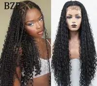 Boho Box Braid Lace Front Wigs for Women, Curly Ends, Square Par