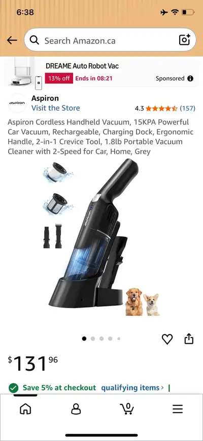 This Aspiron Cordless Handheld Vacuum offers 15KPA of suction power, making it an ideal, lightweight...