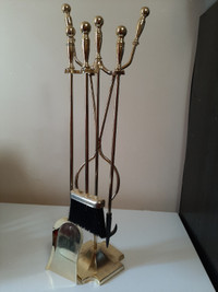 5 piece polish brass fireplace tool set