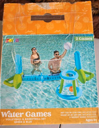 Inflatable Volleyball Net & Basketball Hoops Pool Float 