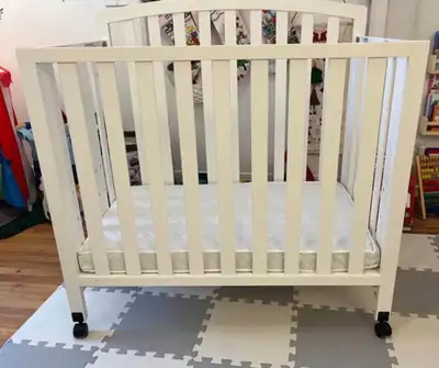 3-in-1 Mini Convertible Portable Crib with mattress (bought separately) - 4 adjustable mattress posi...