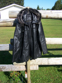 Ladies Sequence Black Leather Winter Coat