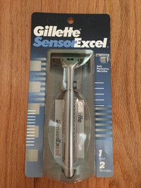 GILLETTE Sensor Excel Razor Shaver Handle w/ 2 Refill Cartridge