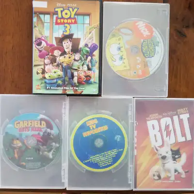 All five DVDs for $1 each Toy Story 3 - Bolt - Garfield Gets Real Sponge Bob Absorbing Favourites Ki...