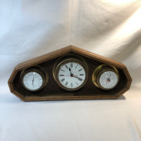 Vintage Wooden Barometer, Clock and Hygrometer