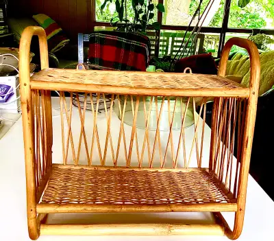 Wicker Rattan Wall Shelf With Towel Bar, View more