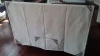 Vintage Off-White Tablecloth with Brown Embroidery