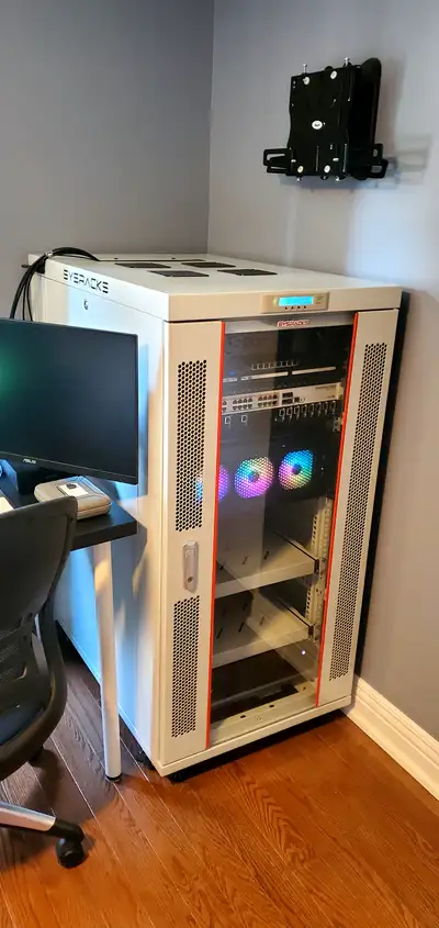 HomeLab Servers, Networking Equipment, and Rack with Shelves, View more