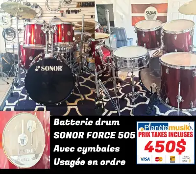 TAXES INCLUSES - Batterie drum SONOR FORCE 505 RED avec cymbales, View more