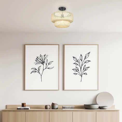 LED Bamboo Semi-Flush Ceiling Mount Fixture, Flush Ceiling Decor in Indoor Lighting & Fans in Kitchener / Waterloo - Image 2