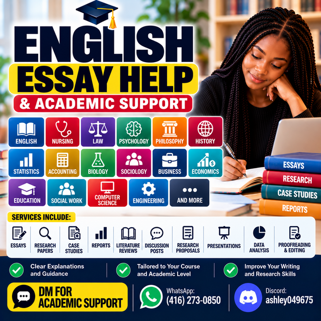 ENGLISH ESSAY HELP NURSING, LAW, PSYCHOLOGY, PHILOSOPHY, HISTORY