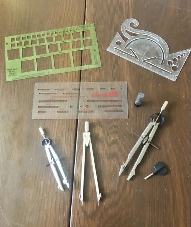 Vintage Drafting Architecture Tools Protractor Compass Ruler64519998535938120