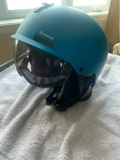 Casque unisex bleu avec lunette Intégrer dns le casque pour enfants 12 ans et moin Ajustable avec la...