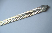 New 925 Silver Tri Gold Braided Herringbone Bracelet 7 3/4 Inch